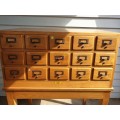 Solid Oak Library Card File Media Cabinet, 15 Drawers