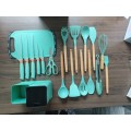 Alpha 2024 -19-piece Set Of Silica Gel Kitchen Utensil Set With Wooden Handle And Cuttings Board