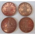 GREAT BRITAIN - 4 x 2 Pence Coins - 1979 -1997