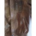 Light Brown Leather Bomber Jacket - Size S-M