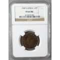 PROOF SOUTH AFRICA HALF PENNY 1949 PF64-RB NGC