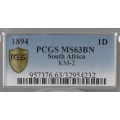 South Africa ZAR Penny 1894 PCGS MS63BN