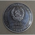 Mozambique 1000 Meticais 1988 Pope John Paul 2nd Coin, Cupro-Nickel UNC
