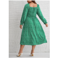 Plus Ditsy Floral Print Knot Front Flounce Sleeve Dress Green/4XL