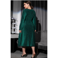 Ruffle Trim Draped Contrast Binding Glitter Dress Dark Green