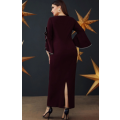Sheer Mesh Yoke Fringe Detail Velvet Dress  Multicolor/1XL