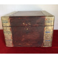 WOODEN BOX WITH PATTERNED TIN TRIM