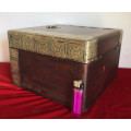 WOODEN BOX WITH PATTERNED TIN TRIM