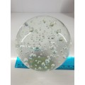 Vintage Murano Italy Mouth Blown Glass Paperweight  :LARGE clear bubbles