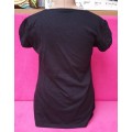 Cute Ladies Black T-Shirt with Rouche-detail in front Size XXL