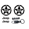 Jeep styling set: Metal Keychain and valve caps, door and fender stickers - 1941