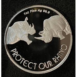 1oz SILVER ROUND - ** PROTECT OUR RHINO ** MINTED PROOF SERIES - PURE 999 SILVER