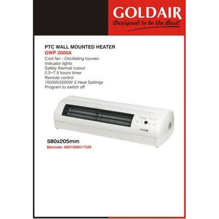Heaters - Goldair Ptc Wall Mounted Heater (Gwp 2000A) was sold for R699.00  on 5 Aug at 14:31 by Deals galore in Johannesburg (ID:353874034)