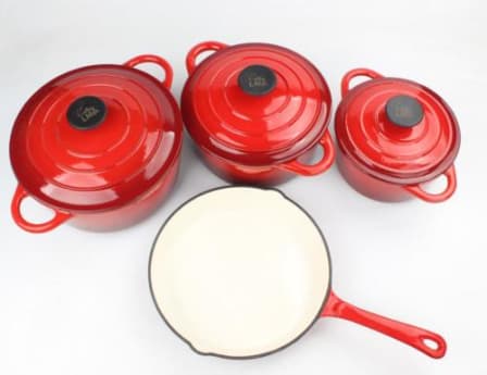 7 Piece Authentic Cast Iron Dutch Oven Cookware Pot Set - Red