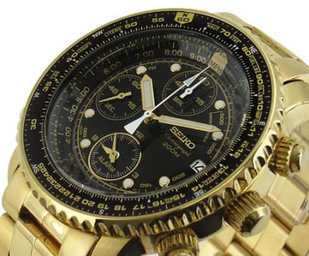 Men's Watches - New SEIKO Flightmaster Pilot Gents Chronograph GOLD  Watch