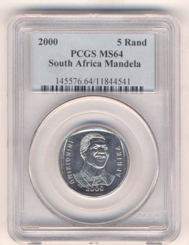 2000 R5 - 2000 South Africa R5 Mandela graded MS 64 by PCGS was