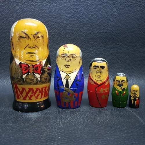 Wooden RARE!!! Detailed Hand Painted Communist Leaders Nesting Dolls