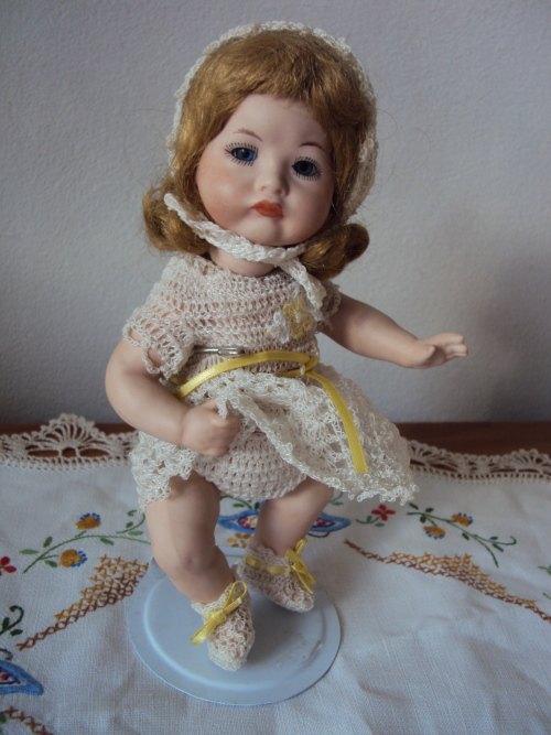 Dolls Adorable POUTY full porcelain doll intricate hand crochet