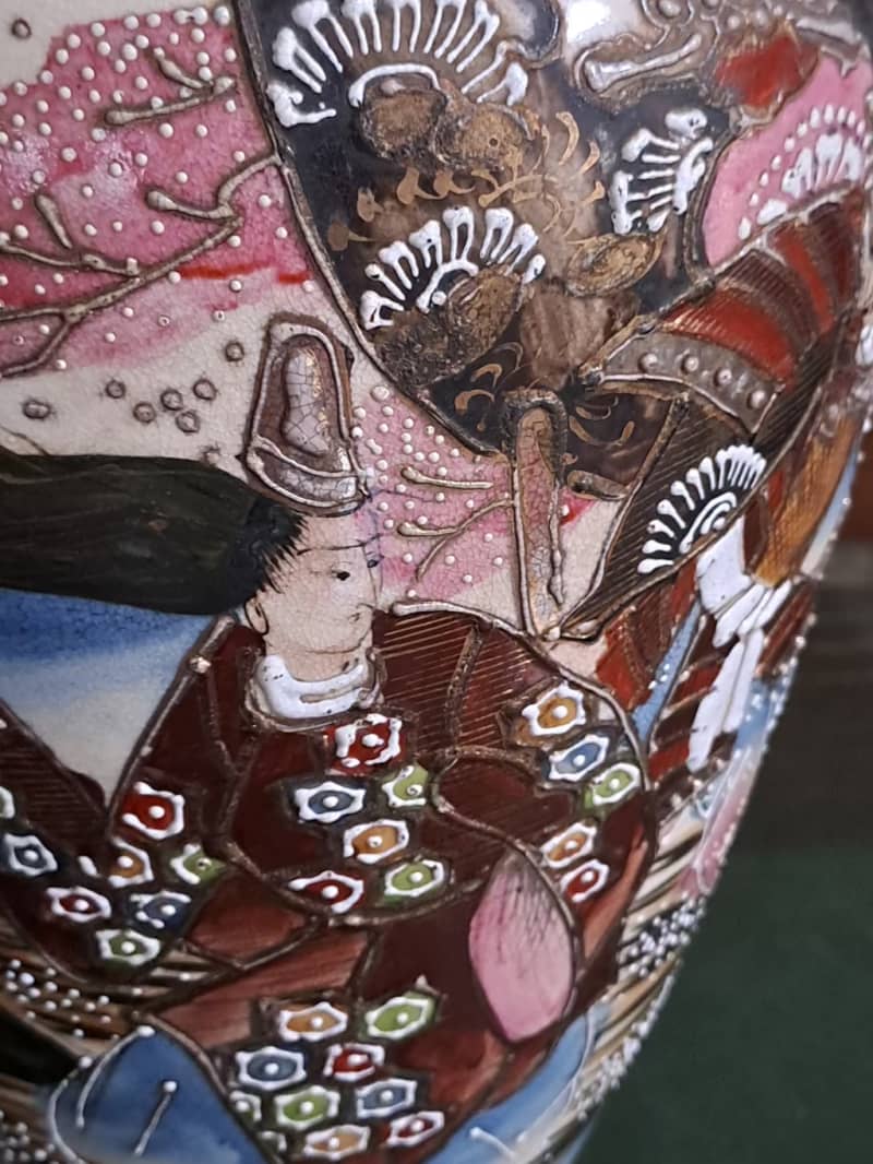 Early 20th C Japanese 29cm hand painted Satsuma marriage vase beautiful
