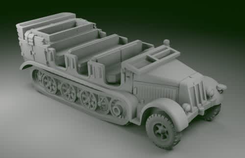 1:87 Scale - Sdkfz 7 - Early - Cage - Hood Down - Window Down