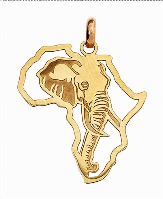 14k / 14ct gold map of Africa PENDANT: etched elephant cutout