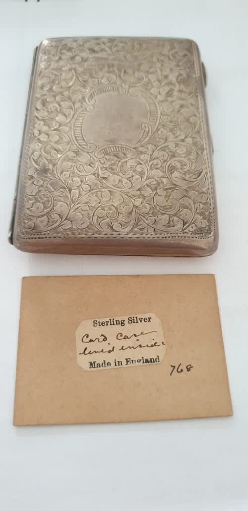 Antique 1909 E J Houlston Birmingham Solid Silver Aide Memoire case With pencil.