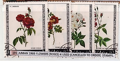 AJMAN 1969 FLOWERS (ROSES) 4 USED (CANCELLED TO ORDER) STAMPS