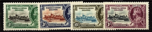 TURKS and CAICOS ISLANDS 1948 ROYAL SILVER WEDDING SET OF 2 MM.(TOP VALUE VERY FINE LMM).SG 208-209
