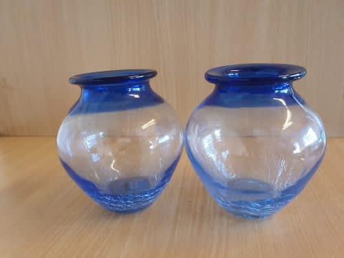 Blue Crackled Glass Vase - height 12cm
