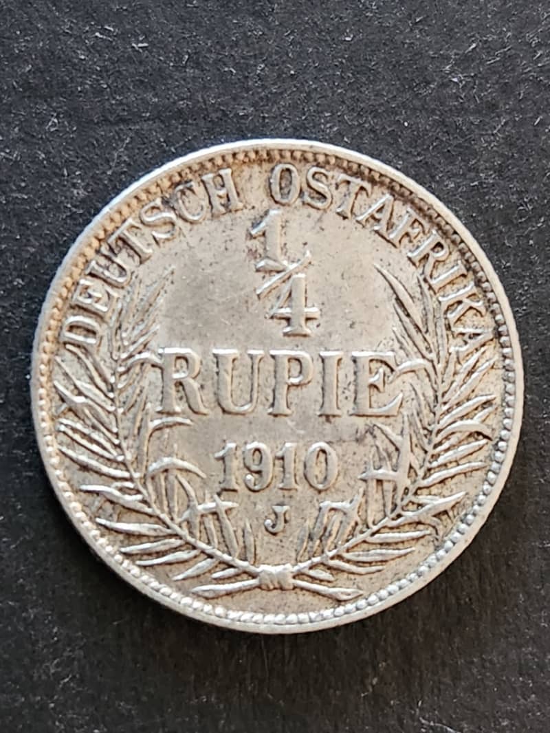 Deutsch Ostafrika 1/4 Rupie 1910J - as per photograph