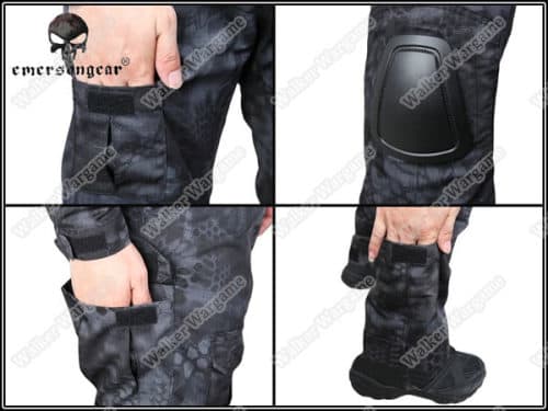 Combat Set Shirt & Pants Build in Elbow & Knee Pads - Night OPS Black TYP Typhon Camo Size L
