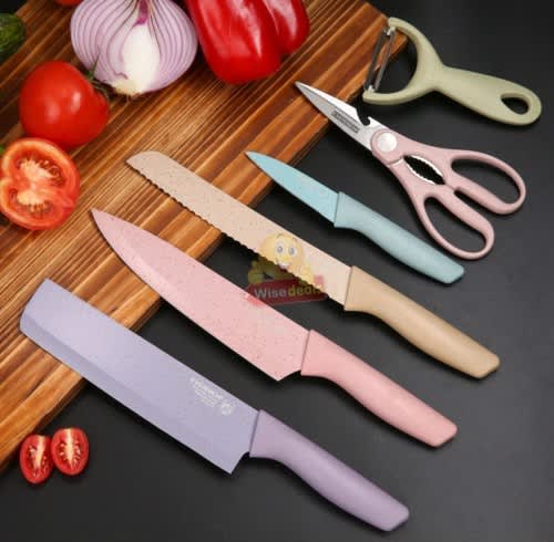 6Pcs Corrugated Kitchen Knife Set, Super Sharp, Durable Coating