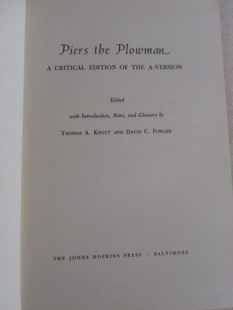 1969 HARD COVER -PIERS THE PLOWMAN A CRITICAL EDITION OF THE A-VERSION