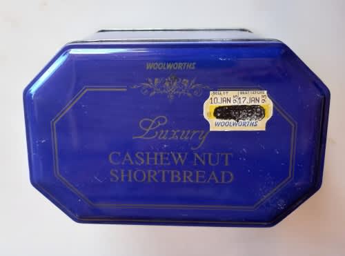 Woolworths luxury cashew nut shortbread tin