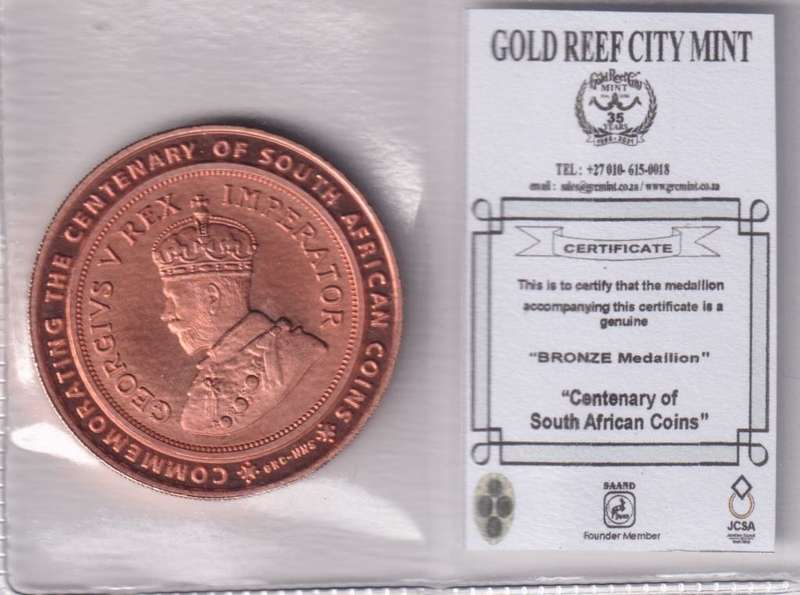 Commemorative South Africa BRONZE MEDALLION CENTENARY OF SOUTH