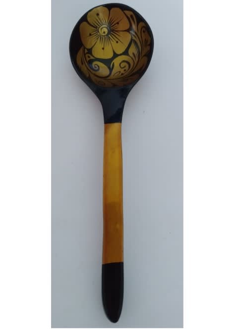 Khokhloma Russian Folk Hand Painted Spoon -  Black and Gold Tone