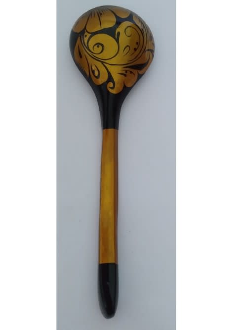 Khokhloma Russian Folk Hand Painted Spoon -  Black and Gold Tone