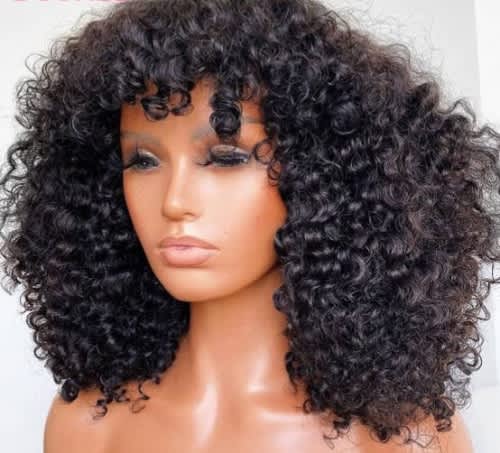 Peruvian hair Wig Deep Curly fringe 10inch. 12A