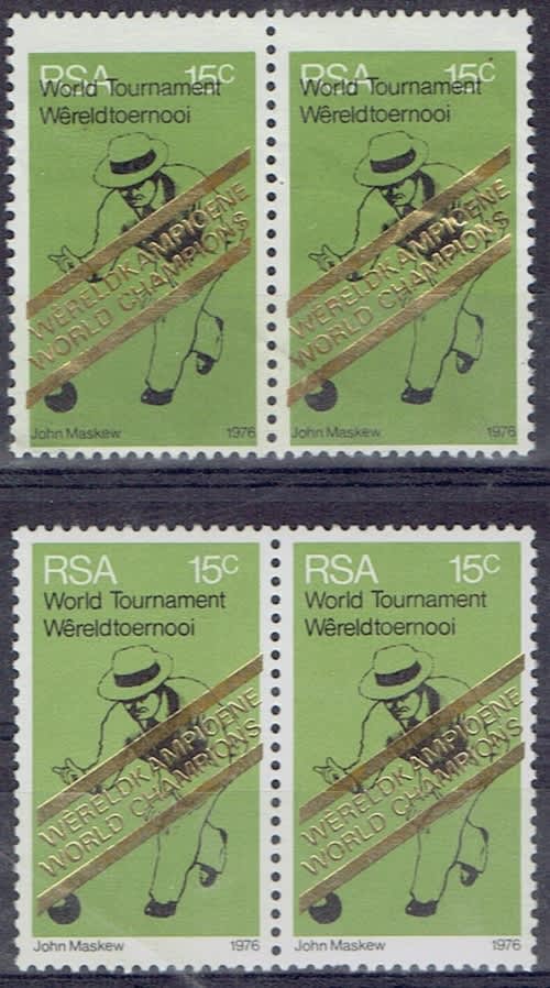 South Africa 1976 Bowls World Cup Winners pair with major of green down very fine unhinged mint