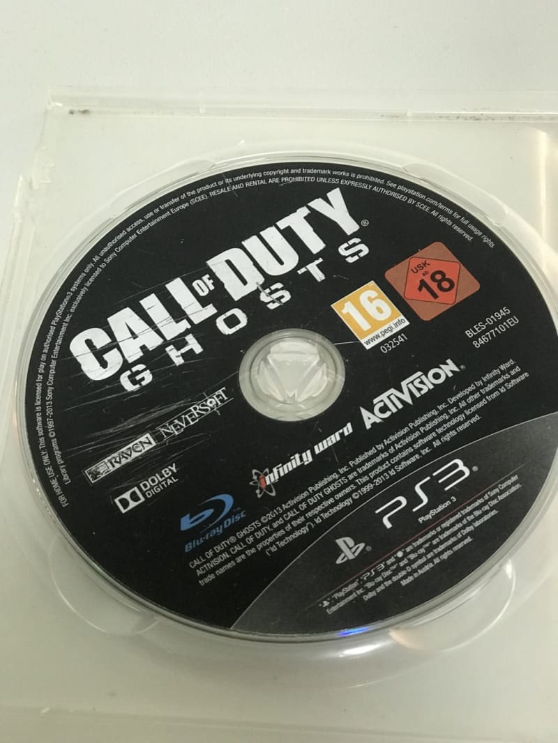 PS3 Call of Duty Ghosts blurry disk 18 in clear case
