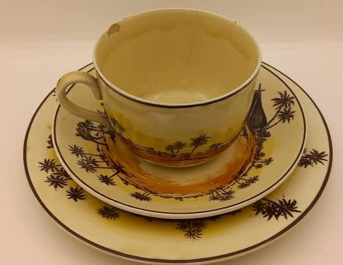 Rare Antique A.J Wilkinson Homeland Series Africa Royal Staffordshire Trio (Cup Chipped and Cracked)