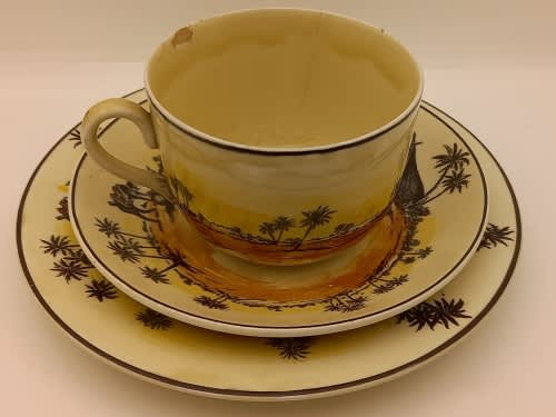 Rare Antique A.J Wilkinson Homeland Series Africa Royal Staffordshire Trio (Cup Chipped and Cracked)