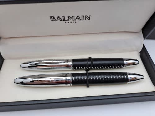Original Balmain roller Ball and Ballpoint Pen in Case -Paris- Branded -RMB  Bank - Paris