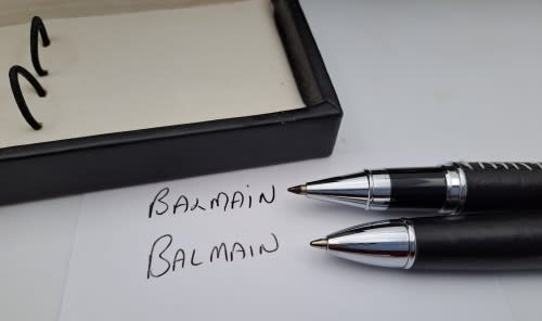 Original Balmain roller Ball and Ballpoint Pen in Case -Paris- Branded -RMB  Bank - Paris