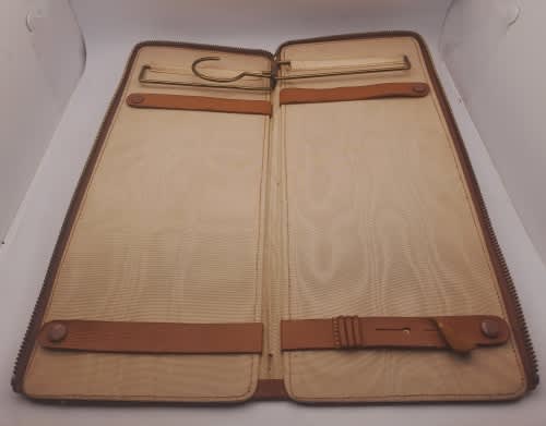 Vintage slim Leather Tie Travel case 152mmx355mmx20mm