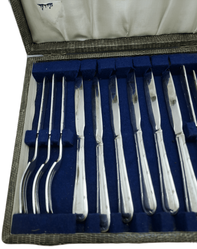 12pc Vintage Yeoman Plate E.P.N.S Desert Fork and Knife set -Boxed