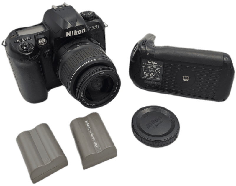 2002 Nikon D100 DSLR Camera with Nikon AF-S DX Nikkor ED 18-55mm Lens and Multi Func. Battery Pack