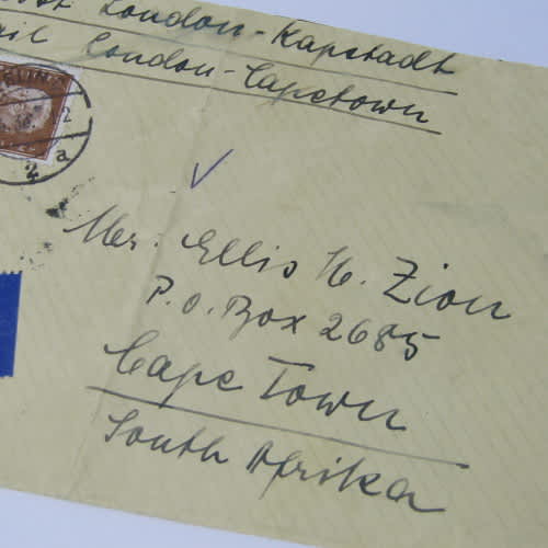 Berlin, Germany to Cape Town, South Africa by airmail, with two German stamps