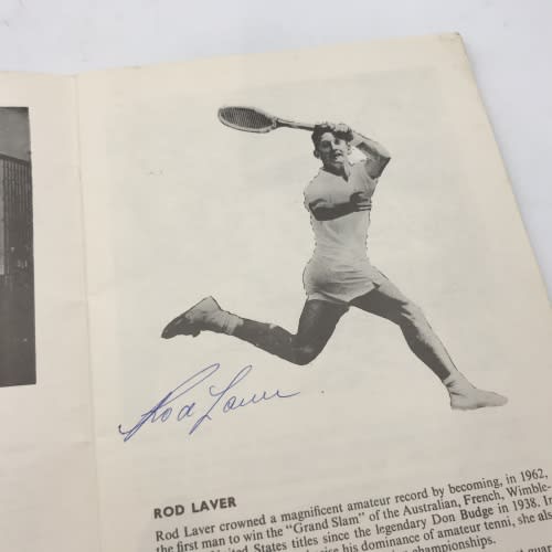 Vintage Tennis Championship booklet signed by Rod Laver, Frank Sedgman, Andres Gimeno, Earl Buchholz