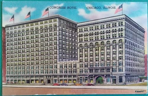 Vintage Post Card - Congress Hotel, Chicago, Illinois - Message on reverse - Not postally used.